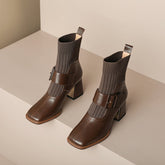 Imani Brown Square Toe Ankle Boots Womens Newgew